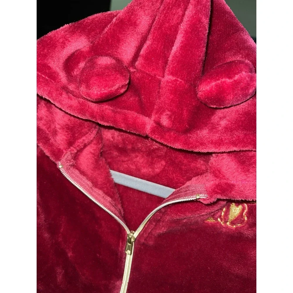 Penelope Mack Girls Toddler Red Fuzzy Jacket Size 3T‎ Hooded Full Zip Ears